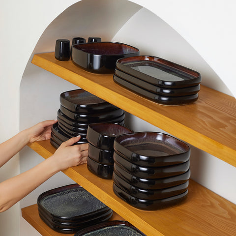 Karaca Earth Collection Galactic Shiny Black 55-Piece Dinner Set for 12 People, Black