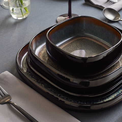 Karaca Earth Collection Galactic Shiny Black 55-Piece Dinner Set for 12 People, Black