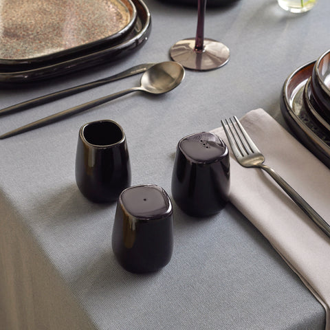 Karaca Earth Collection Galactic Shiny Black 55-Piece Dinner Set for 12 People, Black