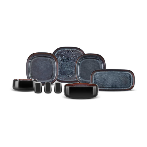 Karaca Earth Collection Galactic Shiny Black 55-Piece Dinner Set for 12 People, Black
