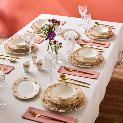 Emsan Empire Bone Golden Flower 29-Piece Dinner Set for 6 People, Gold