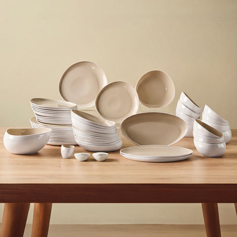 Karaca Earth Collection Rise Porcelain 55-Piece Dinner Set for 12 People, White