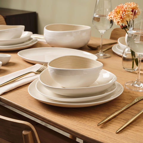Karaca Earth Collection Rise Porcelain 55-Piece Dinner Set for 12 People, White