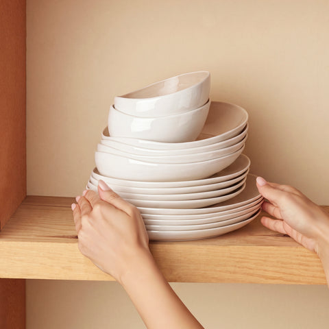 Karaca Earth Collection Rise Porcelain 55-Piece Dinner Set for 12 People, White