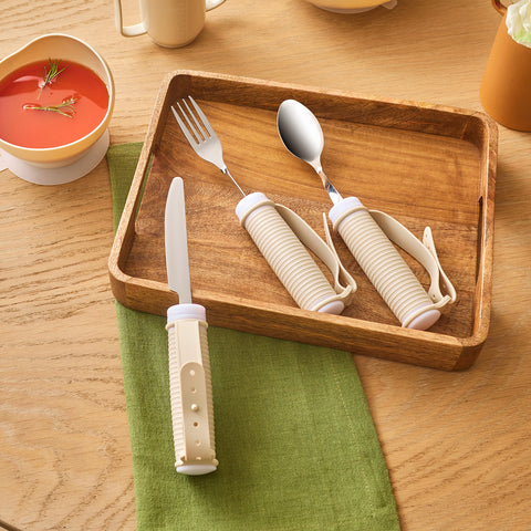 Karaca For All Easy-Grip 3-Piece Stainless Steel Cutlery Set, Beige
