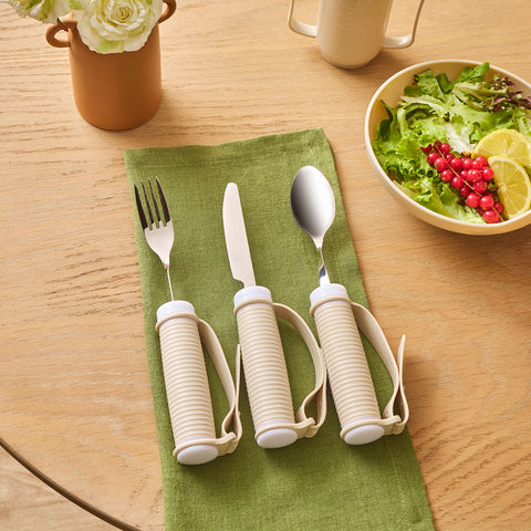 Karaca For All Easy-Grip 3-Piece Stainless Steel Cutlery Set, Beige