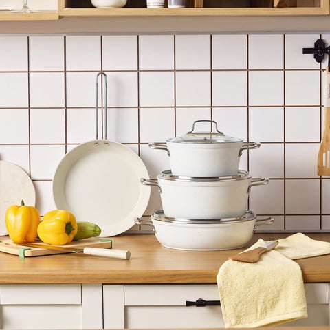 Karaca Granite Whitestone 7-Piece Non-Stick Induction Cookware Set, White