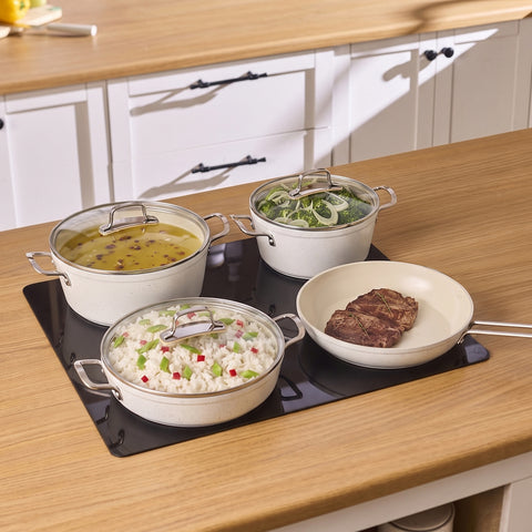 Karaca Granite Whitestone 7-Piece Non-Stick Induction Cookware Set, White