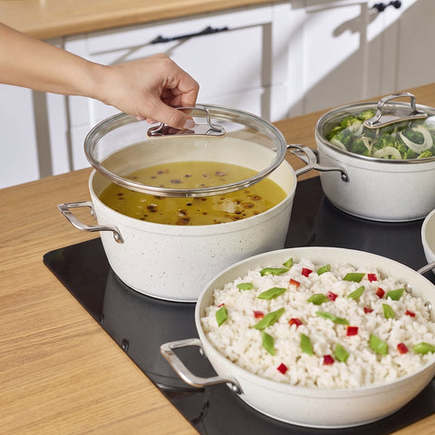 Karaca Granite Whitestone 7-Piece Non-Stick Induction Cookware Set, White