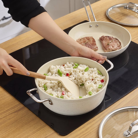 Karaca Granite Whitestone 7-Piece Non-Stick Induction Cookware Set, White