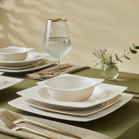 Karaca Royal Lace 24-Piece Porcelain Dinner Set for 6 People, White