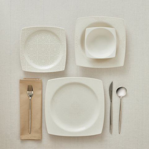 Karaca Royal Lace 24-Piece Porcelain Dinner Set for 6 People, White