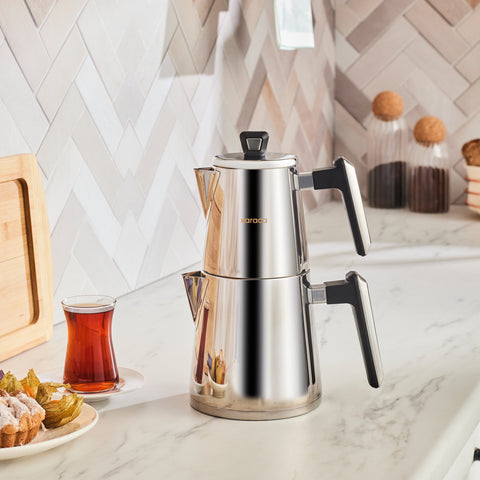 Karaca Tokyo PowerSteel Pro 316+ Stainless Steel Induction Teapot Set, Midi, Silver Black