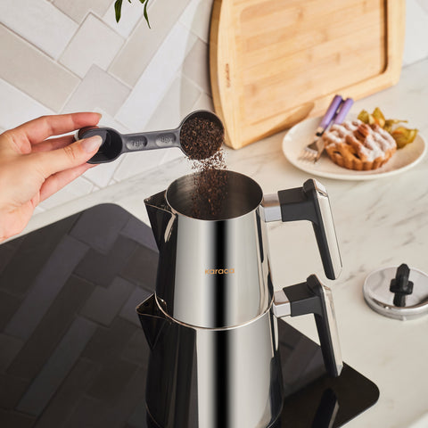 Karaca Space PowerSteel Pro 316+ Stainless Steel Induction Teapot Set, Medium, Silver Black