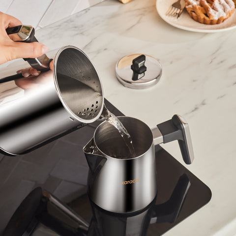 Karaca Space PowerSteel Pro 316+ Stainless Steel Induction Teapot Set, Medium, Silver Black