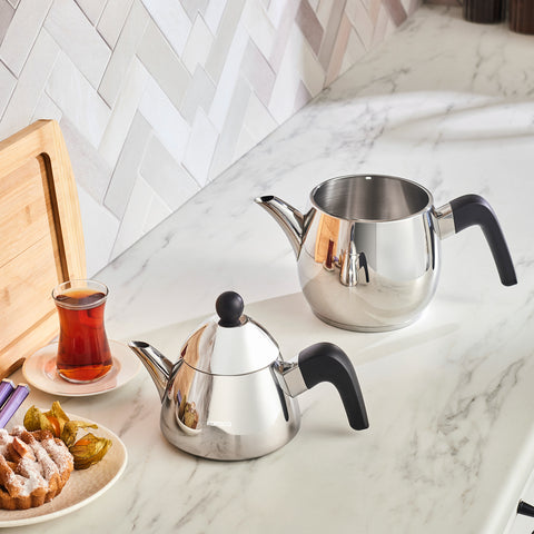 Karaca Tokyo PowerSteel Pro 316+ Stainless Steel Induction Teapot Set, Midi, Silver Black