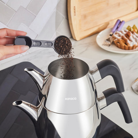 Karaca Tokyo PowerSteel Pro 316+ Stainless Steel Induction Teapot Set, Midi, Silver Black