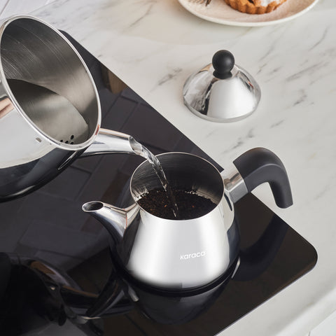 Karaca Tokyo PowerSteel Pro 316+ Stainless Steel Induction Teapot Set, Midi, Silver Black