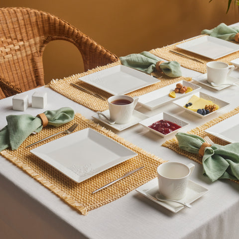 Karaca Forever Bone Trend Emboss 32-Piece Serveware Set for 6 People, White