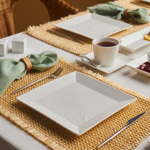 Karaca Forever Bone Trend Emboss 32-Piece Serveware Set for 6 People, White
