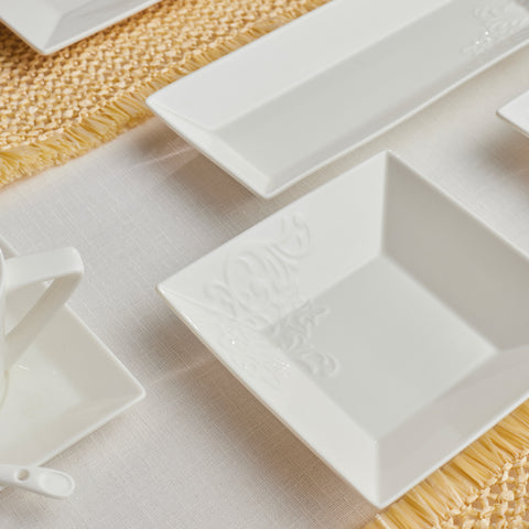 Karaca Forever Bone Trend Emboss 32-Piece Serveware Set for 6 People, White