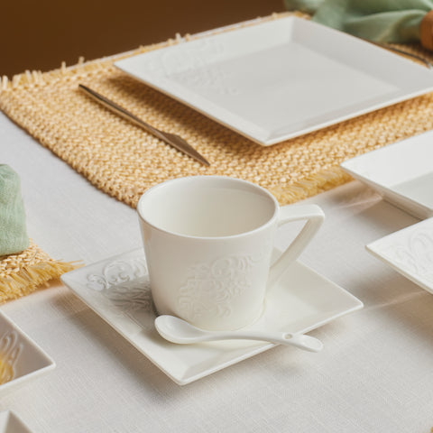 Karaca Forever Bone Trend Emboss 32-Piece Serveware Set for 6 People, White
