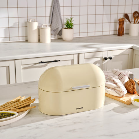 Karaca Dustin Metal Bread Box, 33.5cmx18cmx19.5cm, Cream