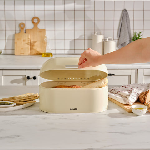 Karaca Dustin Metal Bread Box, 33.5cmx18cmx19.5cm, Cream