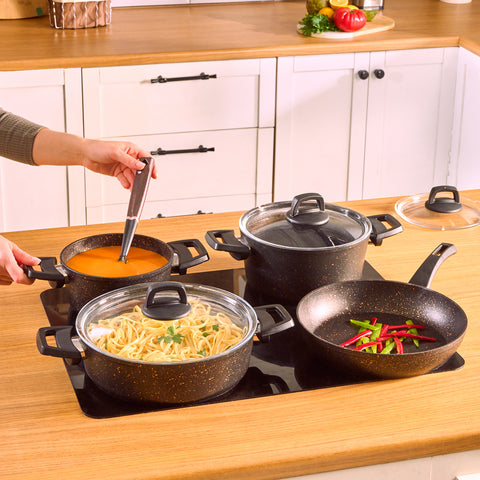 Karaca Blackgold Biogranite 7-Piece Non-Stick Cookware Set, Black Gold