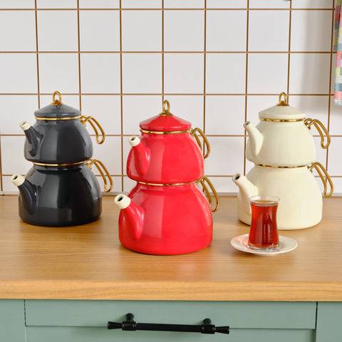Karaca Retro Enamel Induction Teapot Set, Anthracite