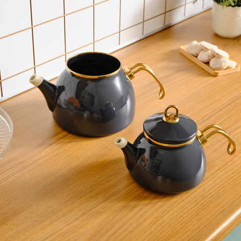 Karaca Retro Enamel Induction Teapot Set, Anthracite