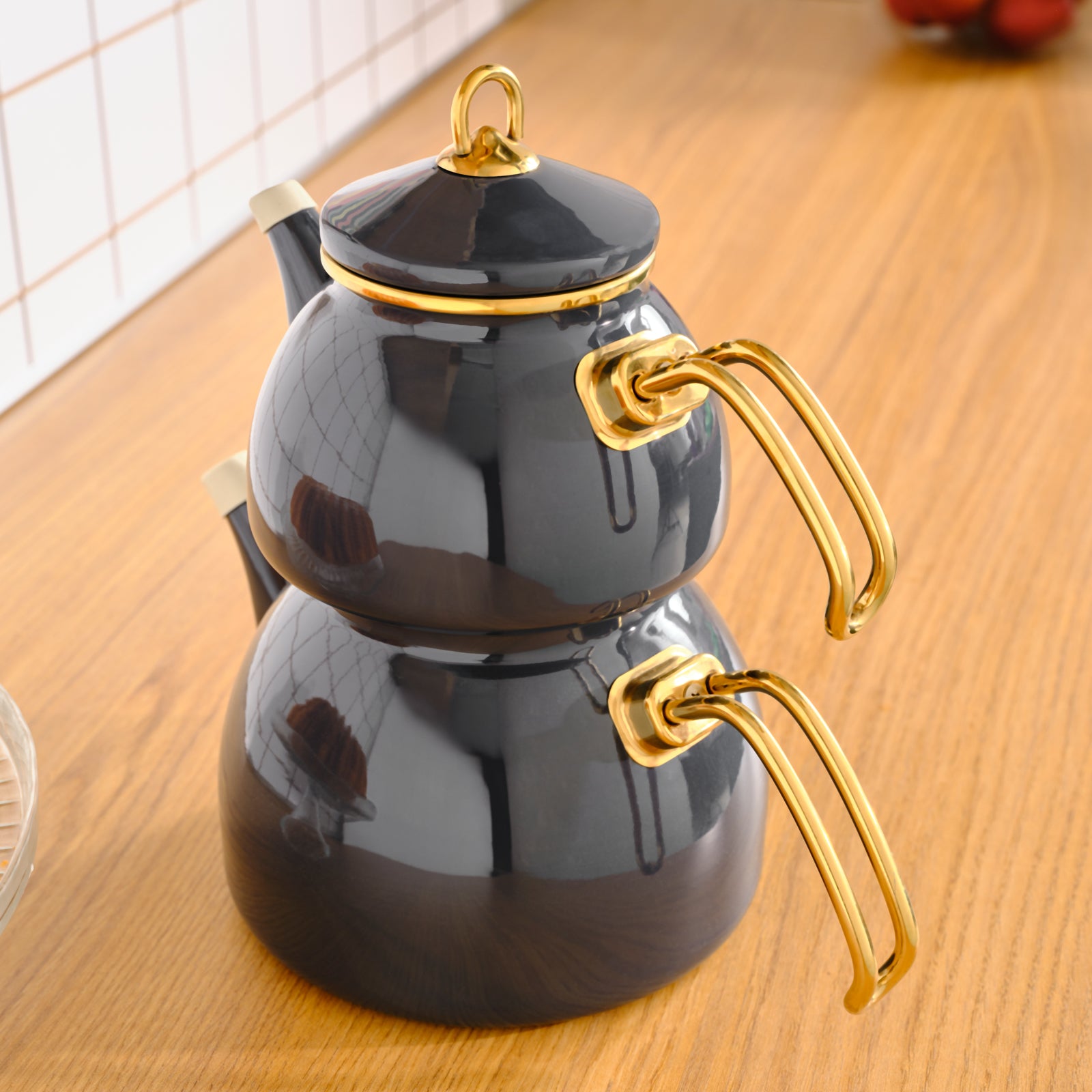 Karaca Retro Enamel Induction Teapot Set, Anthracite
