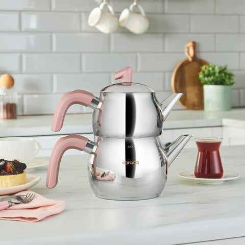 Karaca Belinay Stainless Steel Induction Teapot Set, Medium, Rose Silver