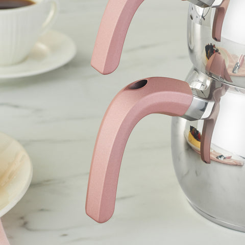 Karaca Belinay Stainless Steel Induction Teapot Set, Medium, Rose Silver