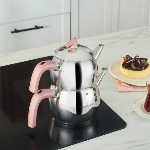 Karaca Belinay Stainless Steel Induction Teapot Set, Medium, Rose Silver