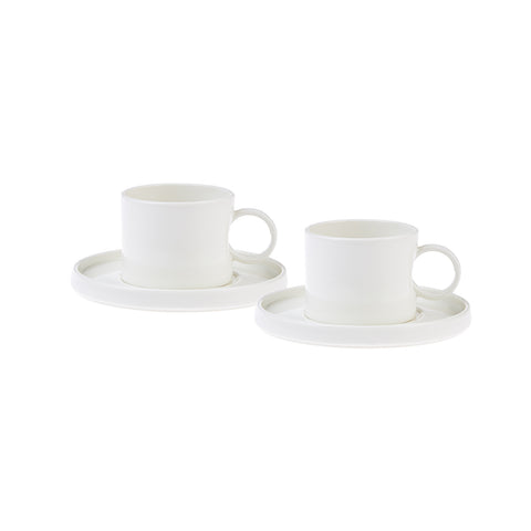 Karaca Hussein Chalayan Future Perfect 4-Piece Porcelain Tea Cup and Saucer Set for 2 People, 200ml, White