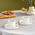 Karaca Hussein Chalayan Future Perfect 4-Piece Porcelain Tea Cup and Saucer Set for 2 People, 200ml, White