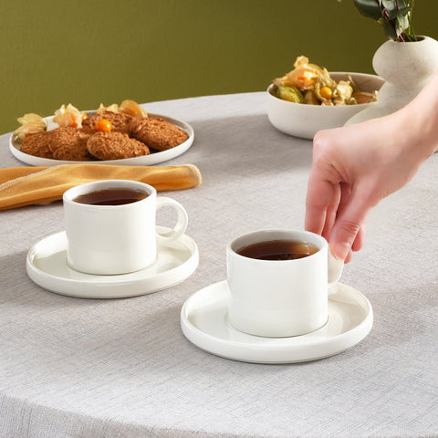 Karaca Hussein Chalayan Future Perfect 4-Piece Porcelain Tea Cup and Saucer Set for 2 People, 200ml, White