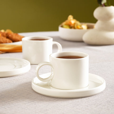Karaca Hussein Chalayan Future Perfect 4-Piece Porcelain Tea Cup and Saucer Set for 2 People, 200ml, White