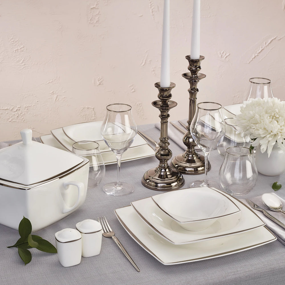 Karaca Fine Pearl Agate 62-Piece Dinner Set for 12 People, Platin