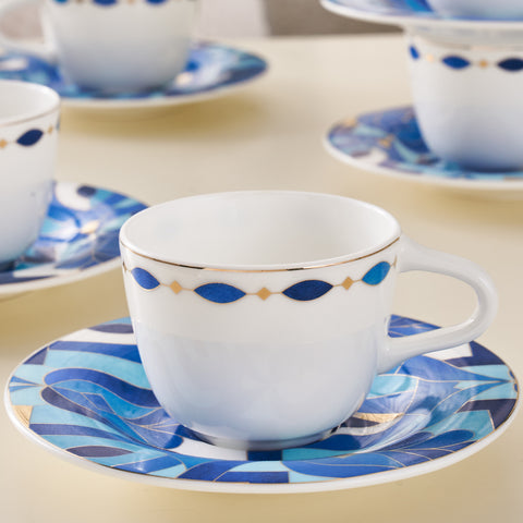 Karaca Fine Pearl Azur 12 Piece Espresso Turkish Coffee Cup for 6 People, 100ml, Multi