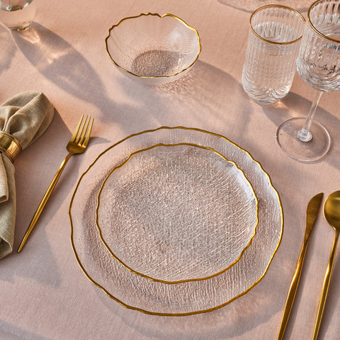 Karaca Milanda 12-Piece Glass Dinner Set for 4 People, Gold