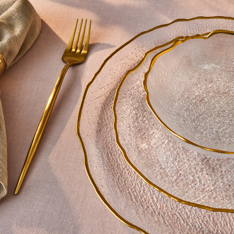 Karaca Milanda 12-Piece Glass Dinner Set for 4 People, Gold