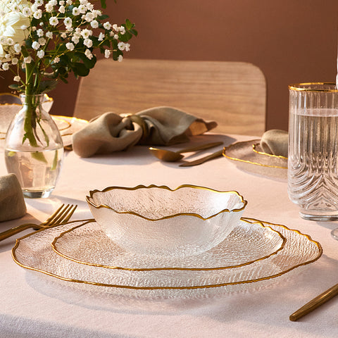 Karaca Milanda 12-Piece Glass Dinner Set for 4 People, Gold