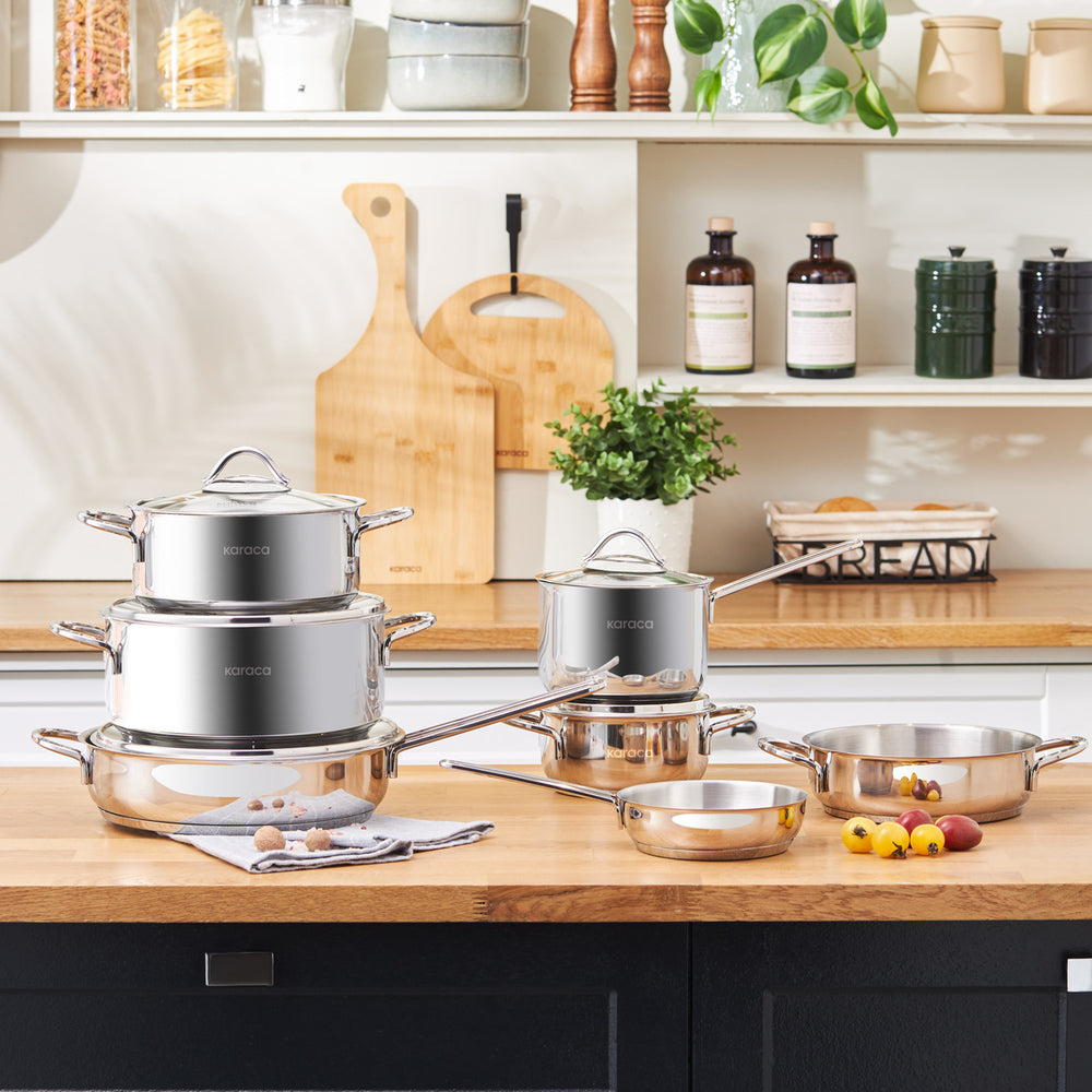 Cookware Ada Karaca Ada 7-Piece Stainless Steel Induction Cookware Set, Silver