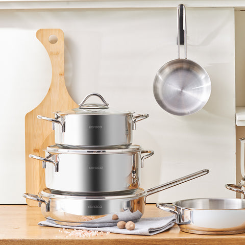 Cookware Ada Karaca Ada 7-Piece Stainless Steel Induction Cookware Set, Silver