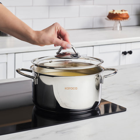 Karaca Ada V2 12-Piece Stainless Steel Induction Cookware Set, Silver