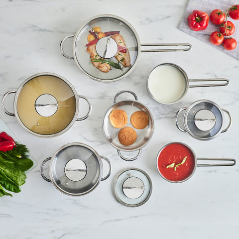 Karaca Ada V2 12-Piece Stainless Steel Induction Cookware Set, Silver