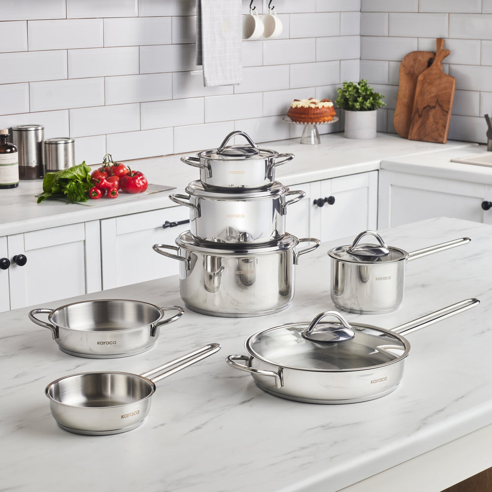 Cookware Ada Karaca Ada V2 12-Piece Stainless Steel Induction Cookware Set, Silver