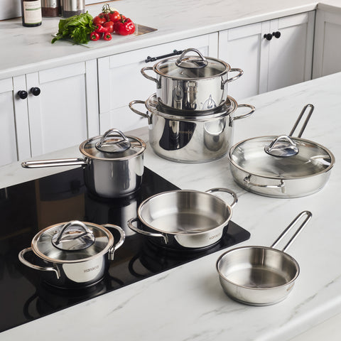 Karaca Ada V2 12-Piece Stainless Steel Induction Cookware Set, Silver